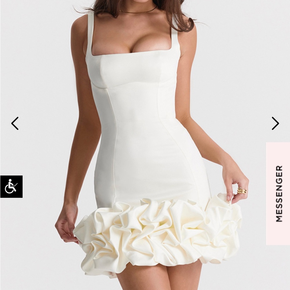 House of CB Lilou Ivory Mini Ruffle Hem Dress